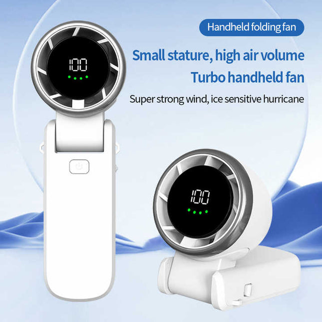 Black Portable USB Rechargeable Handheld Fan with Digital Display – product detail