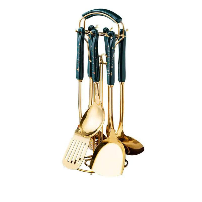 Dark Green Gold Stainless Steel Kitchen Utensil Set
