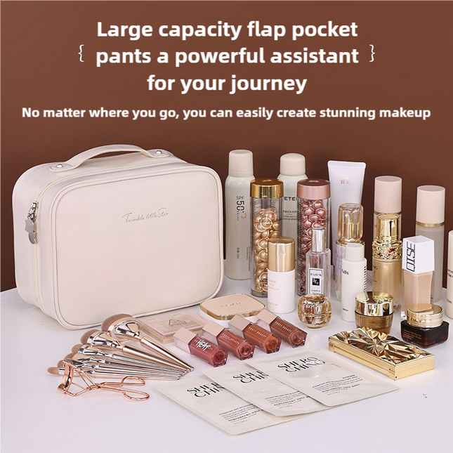 Brown Portable PU Leather Makeup Bag with Detachable Divider – product detail