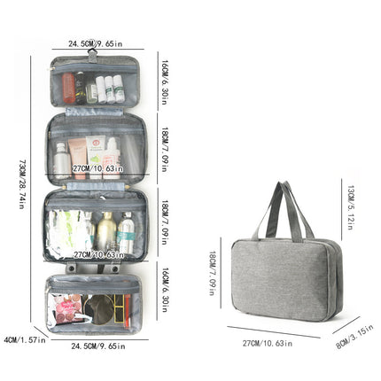 Gray Multipurpose Portable Travel Toiletry Bag - Waterproof Cosmetic Organizer with Zipper