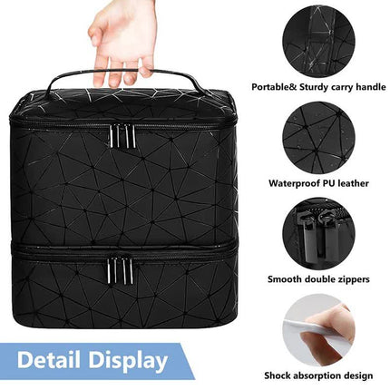 Gray Large Capacity PVC Cosmetic Bag - Portable Nail Polish Storage Case with Dividers
