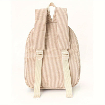 Cute Beige Bear Backpack - Soft Corduroy Material with Adjustable Straps