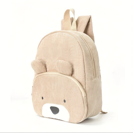 Cute Beige Bear Backpack - Soft Corduroy Material with Adjustable Straps