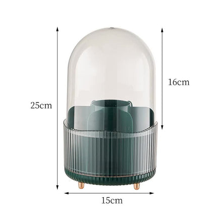 2 PCS Green Rotating Makeup Brush Organizer with Dustproof Cover - 360° Swivel Cosmetic Holder for Brushes, Lipsticks, Eyeliners, and More