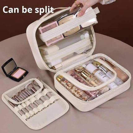 Pink Premium 5-in-1 Multifunctional PU Cosmetic Bag - Spacious Travel Organizer for Makeup, Toiletries, and Cosmetics
