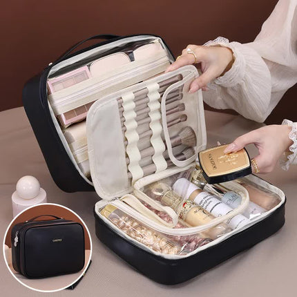 Black Premium 5-in-1 Multifunctional PU Spacious Cosmetic Bag Travel Organizer for Makeup, Toiletries, and Cosmetics