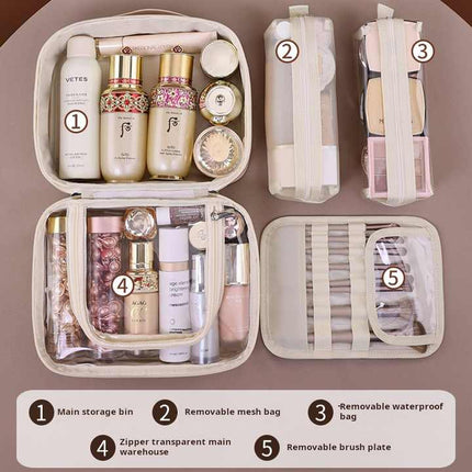 Black Premium 5-in-1 Multifunctional PU Spacious Cosmetic Bag Travel Organizer for Makeup, Toiletries, and Cosmetics