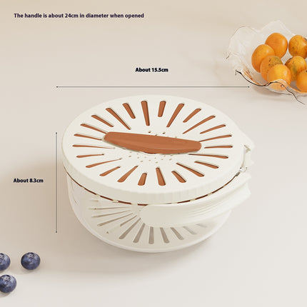 2PCS Brown Double-Layer Fruit and Vegetable Drain Basket - Multifunctional Collapsible Kitchen Strainer with Handle for Washing and Storage