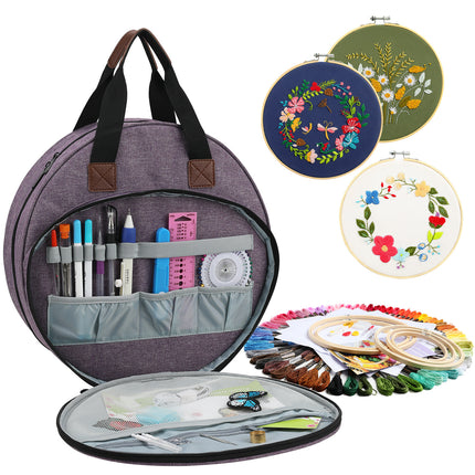 Blue Multi-Pocket Embroidery Storage Bag - Oxford Cloth Handbag Organizer for Cross-Stitch and Thread Storage