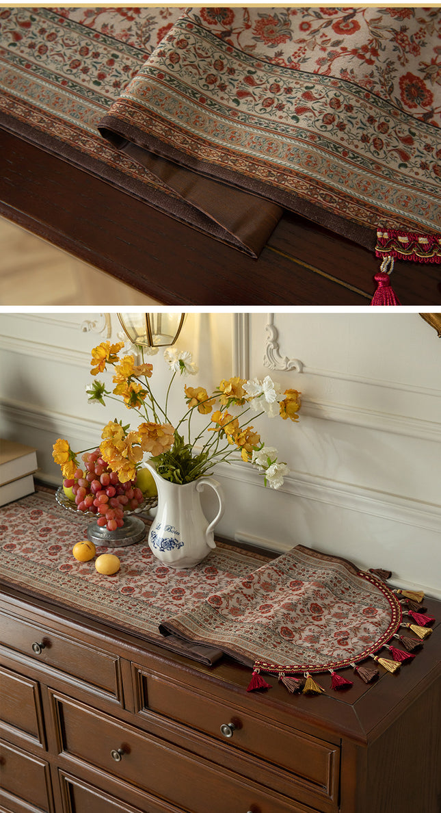 Green Vintage Bohemian Tassel Table Runner – product detail