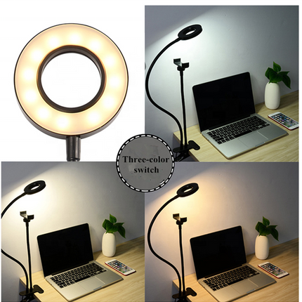 Flexible LED Ring Light with Phone Holder - Adjustable Brightness & Clip Base