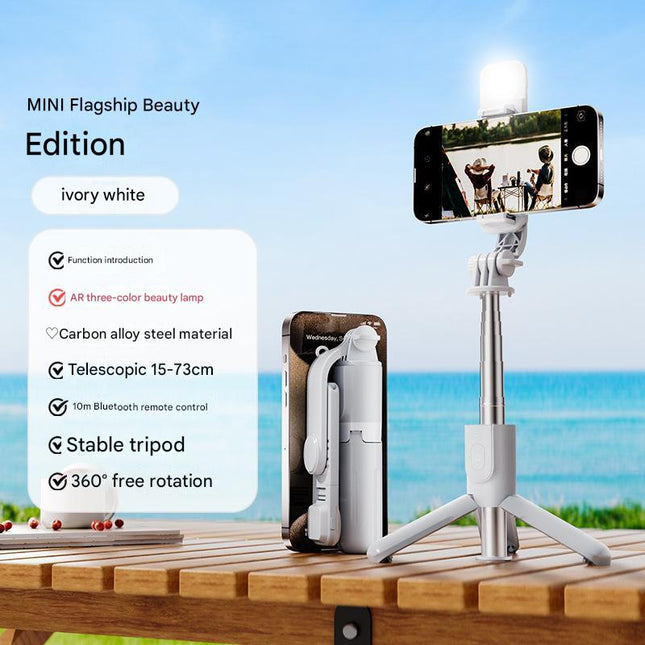 White With Light Portable Selfie Stick Tripod with Bluetooth Remote