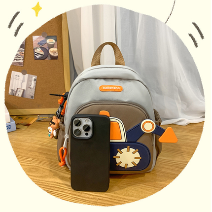 Blue Kids' Cartoon Backpack - Adorable Excavator Design with Spacious Compartments