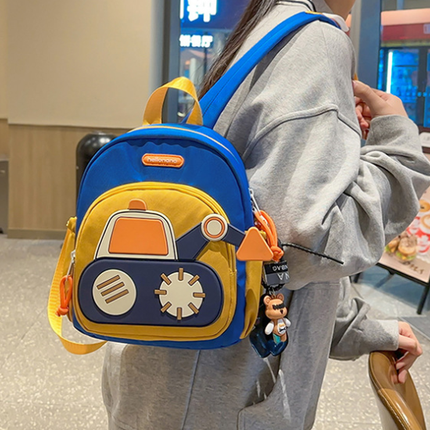 Blue Kids' Cartoon Backpack - Adorable Excavator Design with Spacious Compartments