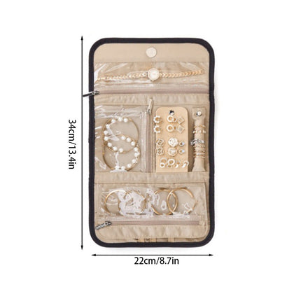 Pink Travel Jewelry Organizer - Compact Roll-Up Storage Bag with Multiple Compartments