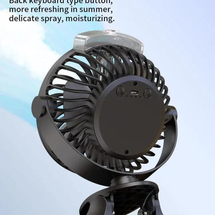 Blue Portable Clip-On Mist Fan - Rechargeable Cooling Fan with Adjustable Spray Modes