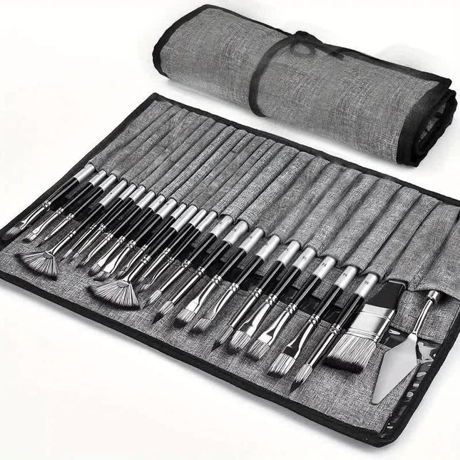 Professional Artist Brush Set with Portable Roll-Up Canvas Case