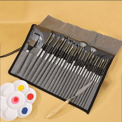 Professional Artist Brush Set with Portable Roll-Up Canvas Case - 36 x 26 cm