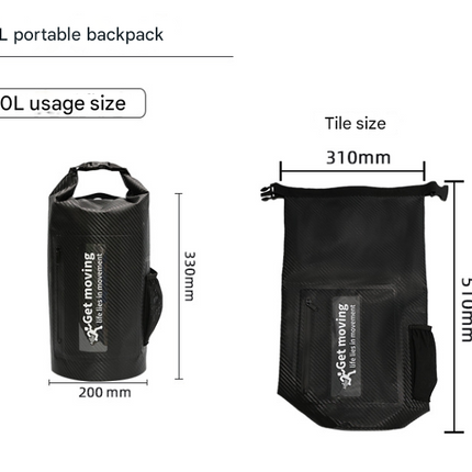 Black 10L Multifunctional Waterproof Dry Bag Backpack - Roll-Top Outdoor Bag for Water Sports and Travel