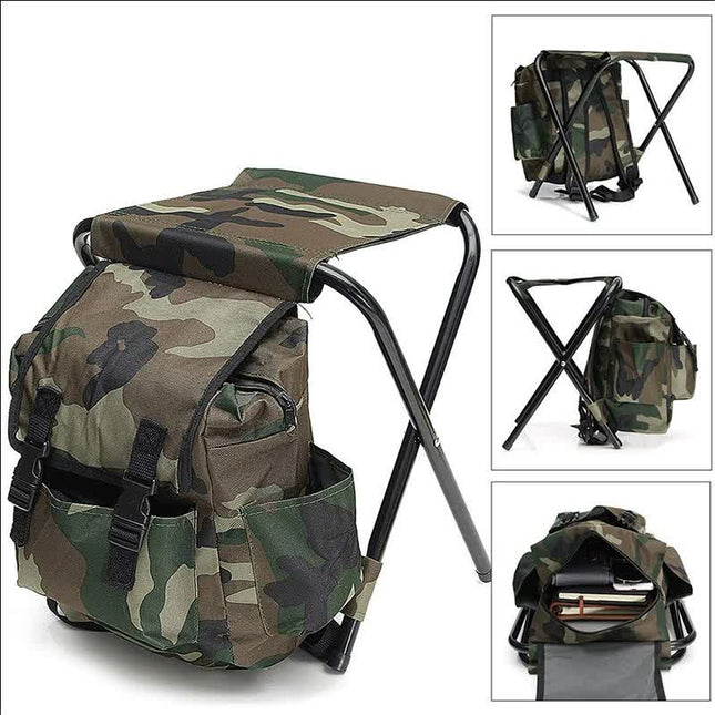 Camouflage Foldable Backpack with Built-in Chair Multi-Functional Outdoor Camping Stool Bag