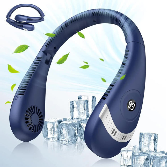 Dark Blue Rechargeable 5000mAh Portable Neck Fan with 3-Speed Settings V888-ELOSUNG16424