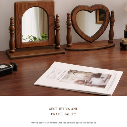 Square Wooden Tabletop Vanity Mirror with Drawer, Elegant Design