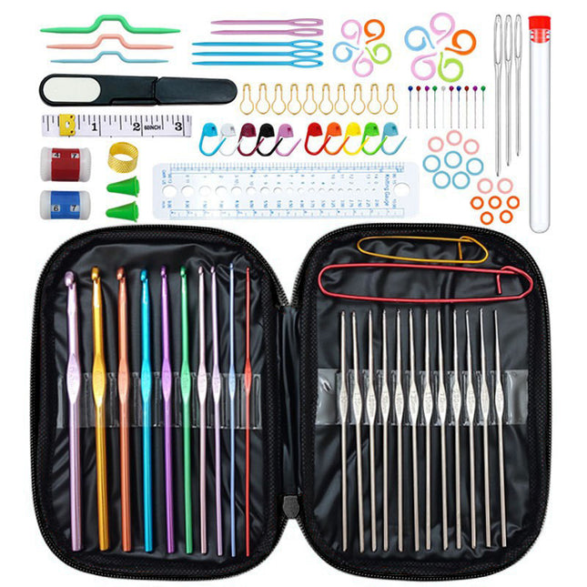 Black 100-Piece Crochet Kit with Storage Case for Beginners and Professionals V888-ELOSUNG16542