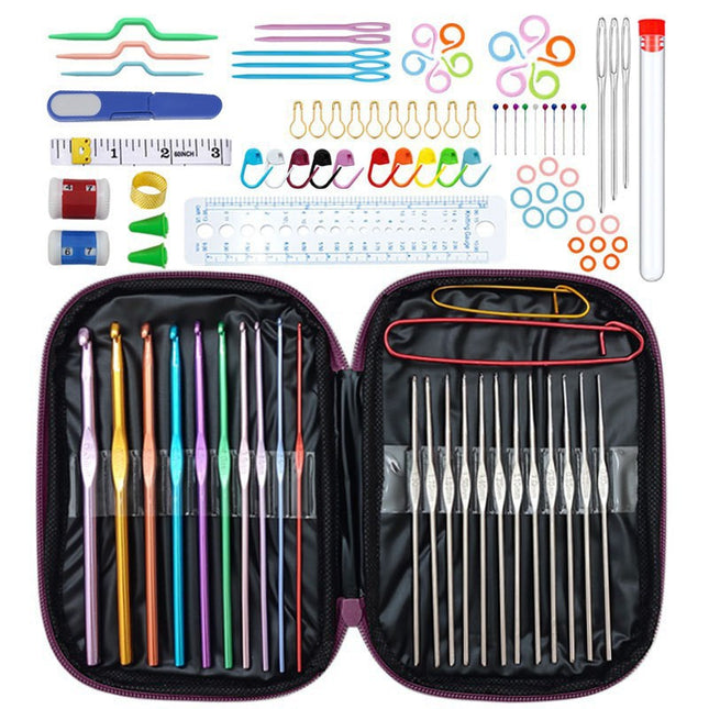 Purple 100-Piece Crochet Kit with Storage Case for Beginners and Professionals V888-ELOSUNG16546