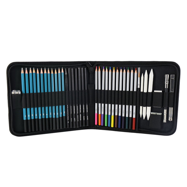 Light Blue 40-Piece Drawing Pencil Set Professional Art Kit in Convenient Storage Case V888-ELOSUNG16553