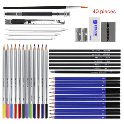 Light Blue 40-Piece Drawing Pencil Set, Professional Art Kit in Convenient Storage Case