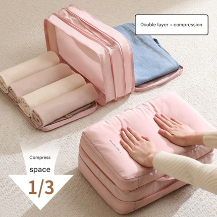 Beige Multifunctional Compact Travel Organizer Bag Stores 6-8 Essentials for Easy Access