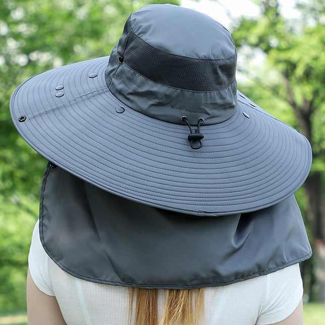 Black Wide Brim Sun Protection Hat with Face Shield – product detail