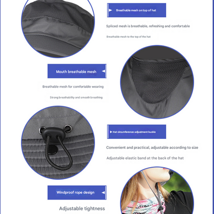 Black Wide Brim Sun Protection Hat with Face Shield - Adjustable for Ultimate UV Protection