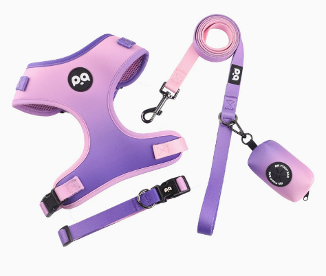 XS Purple-pink Adjustable Soft Pet Harness with Leash & Poop Bag Dispenser V888-ELOSUNG16598