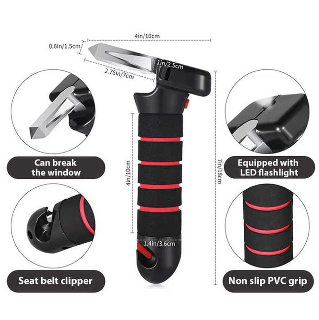 Red Emergency Car Window Breaker Tool with LED Flashlight – product detail