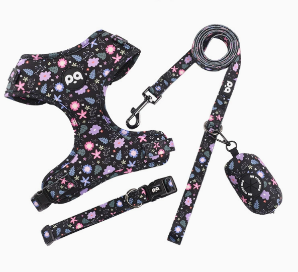 M Crushed Black Adjustable Soft Pet Harness with Leash & Poop Bag Dispenser V888-ELOSUNG16676