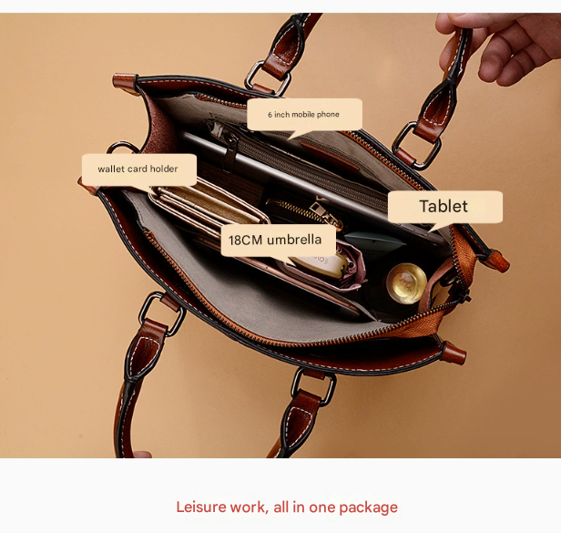 Brown Elegant Leather Handbag – product detail