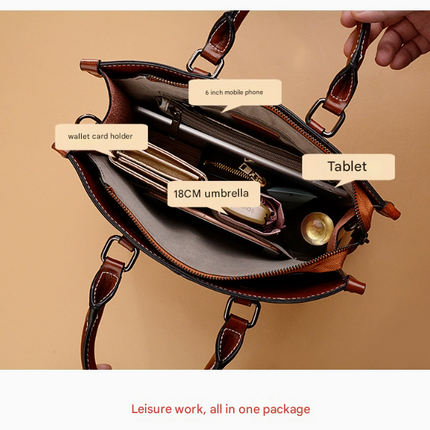 Black Elegant Leather Handbag - StylishTote with Adjustable Strap, Spacious and Durable