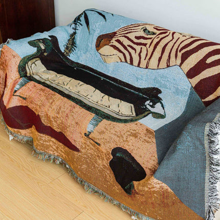 Safari-Inspired Woven Blanket - 160x130cm Artistic Tapestry Throw with Tassel Edges