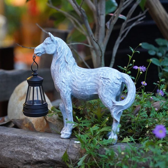 Grey Solar-Powered Horse Statue with LED Lantern Rustic Outdoor Garden Ornament V888-ELOSUNG16737