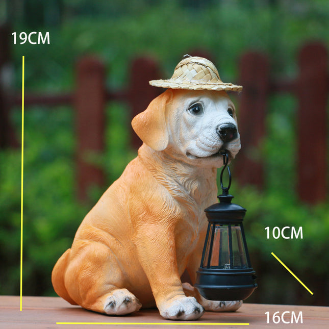 Solar-Powered Dog Statue with LED Lantern