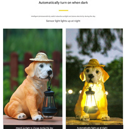 Solar-Powered Dog Statue with LED Lantern - Waterproof Outdoor Garden Light