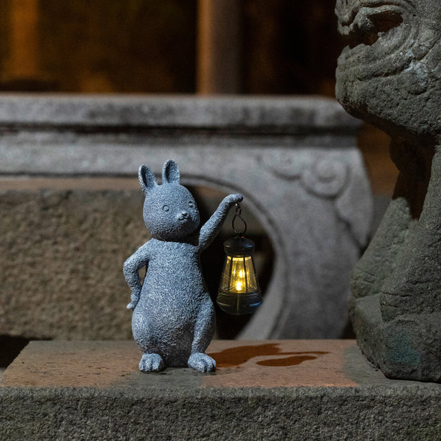 Green Solar-Powered Rabbit Statue with LED Lantern – product detail