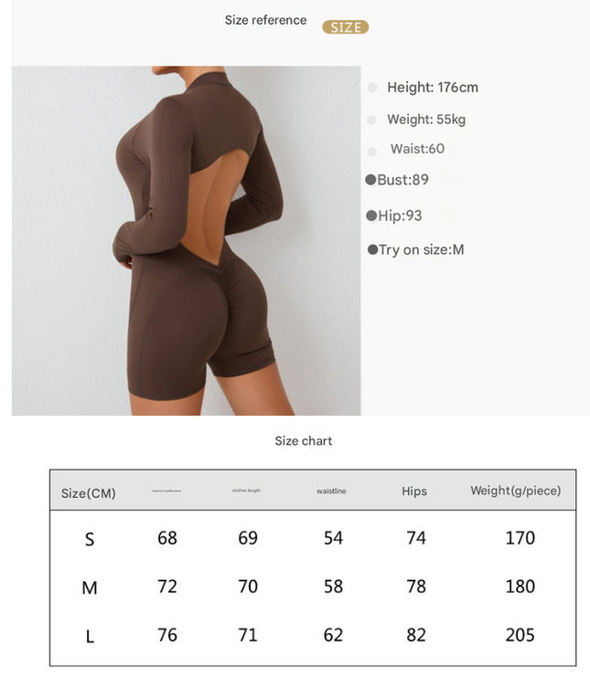 M Grey Backless Scrunch Butt Workout Jumpsuit – product detail
