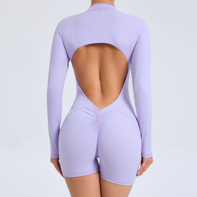 S Purple Backless Scrunch Butt Workout Jumpsuit