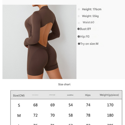 S Purple Backless Scrunch Butt Workout Jumpsuit - Long-Sleeve Open-Back Yoga Romper