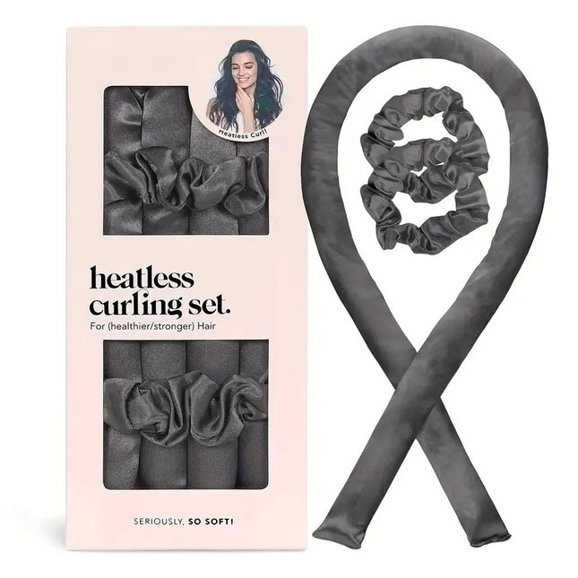 2 Pcs Black Satin Heatless Hair Curling Rod Set for Sleep-In Styling No Heat Damage Tie-Dye Design