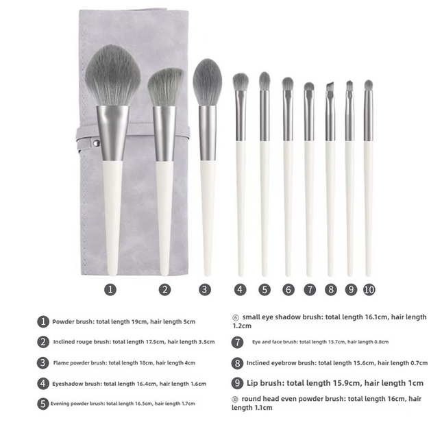 Beige 11-Piece Professional Makeup Brush Set with Cosmetic Bag