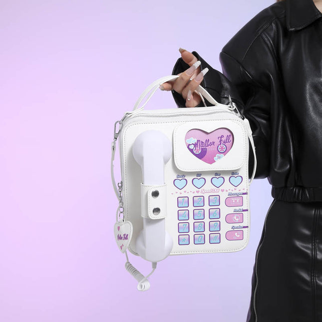 White Sweet Girl Creative Crossbody Bag with Telephone Design