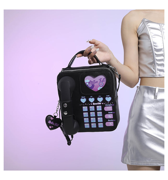 Black Sweet Girl Creative Crossbody Bag with Telephone Design